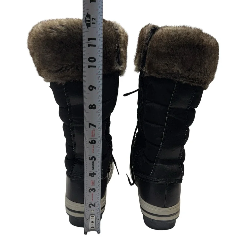 Polar Black Brown Quilted Faux Fur Mid Calf Waterproof Winter Boots‎ Sz 6 S5